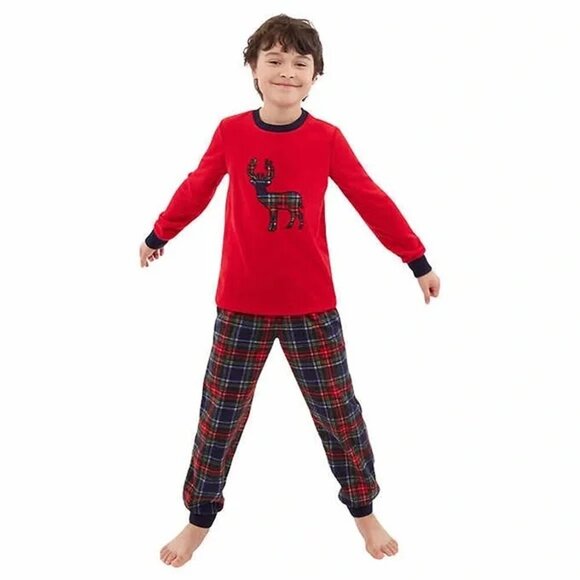 NWT Eddie Bauer Christmas Holiday Moose Flannel Pajama Set Red Kids 10 - Picture 1 of 8